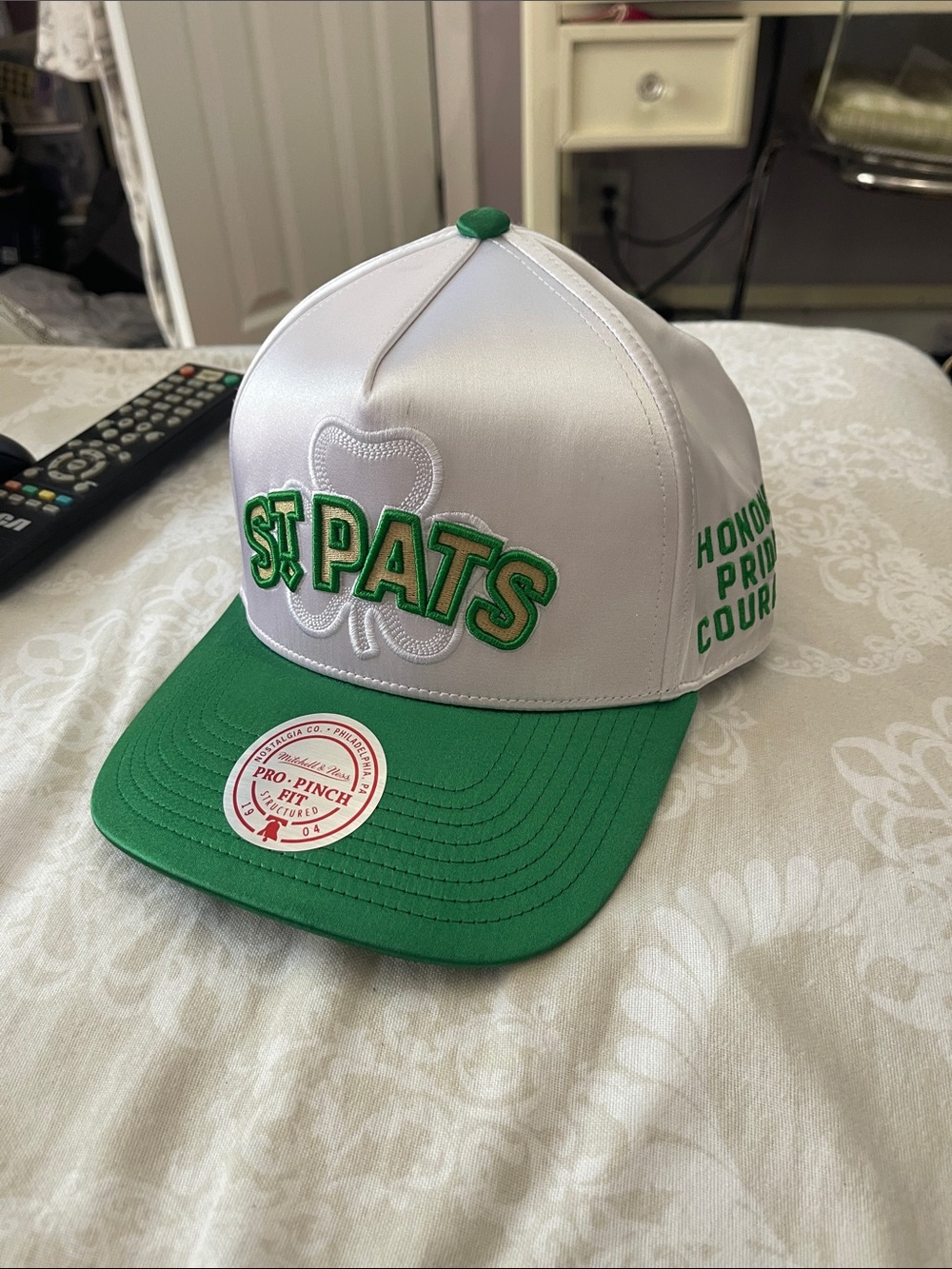 St. Pats Satin White & Green Snapback Hat